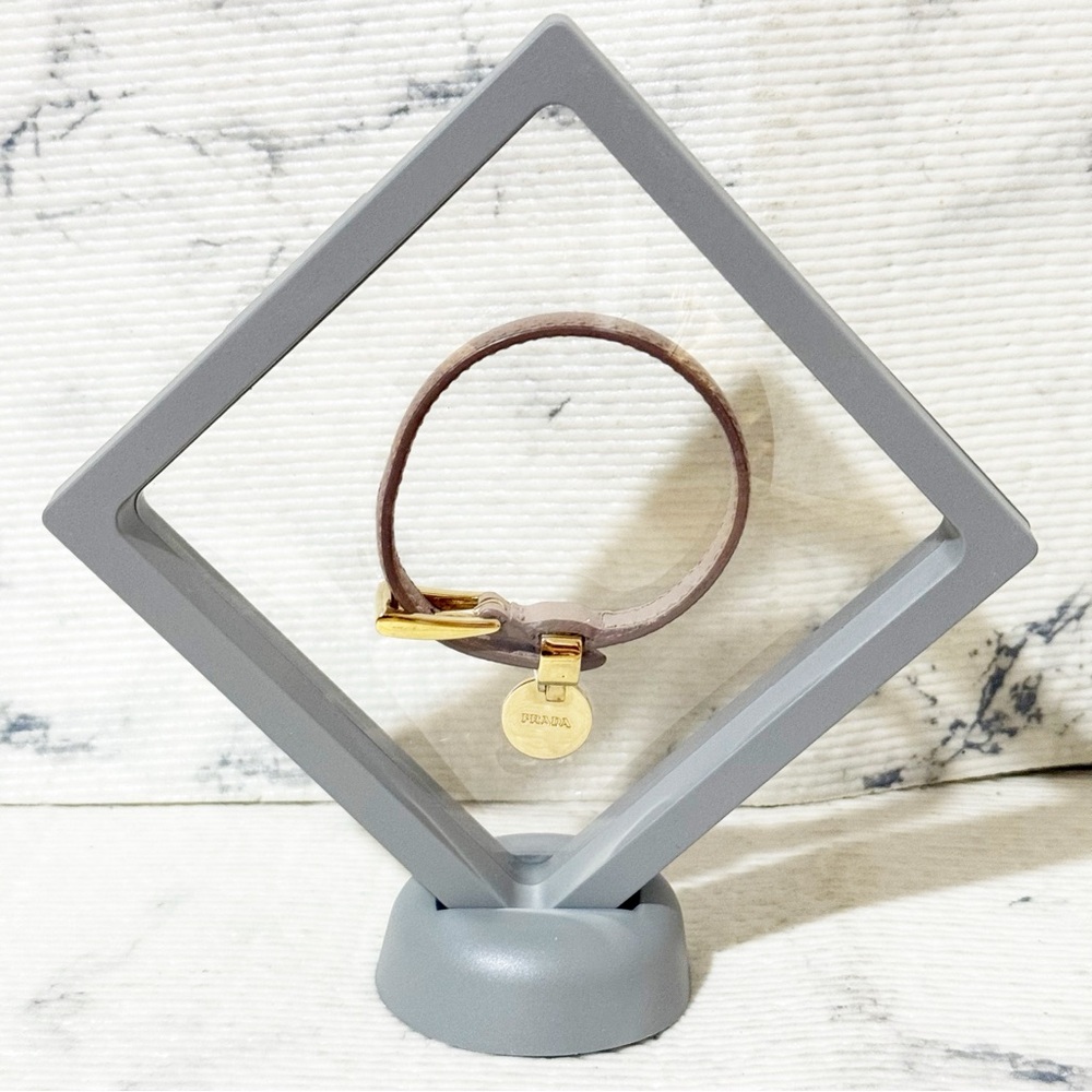 Prada Saffiano Leather Bracelet (Taupe with Gold Toned Hardware, Adjustable) - Picture 4 of 14